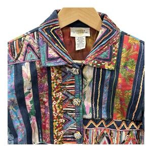 VTG Sandy Starkman Women's S Silk Blend Patchwork Boho‎ Artsy Embroidered Jacket